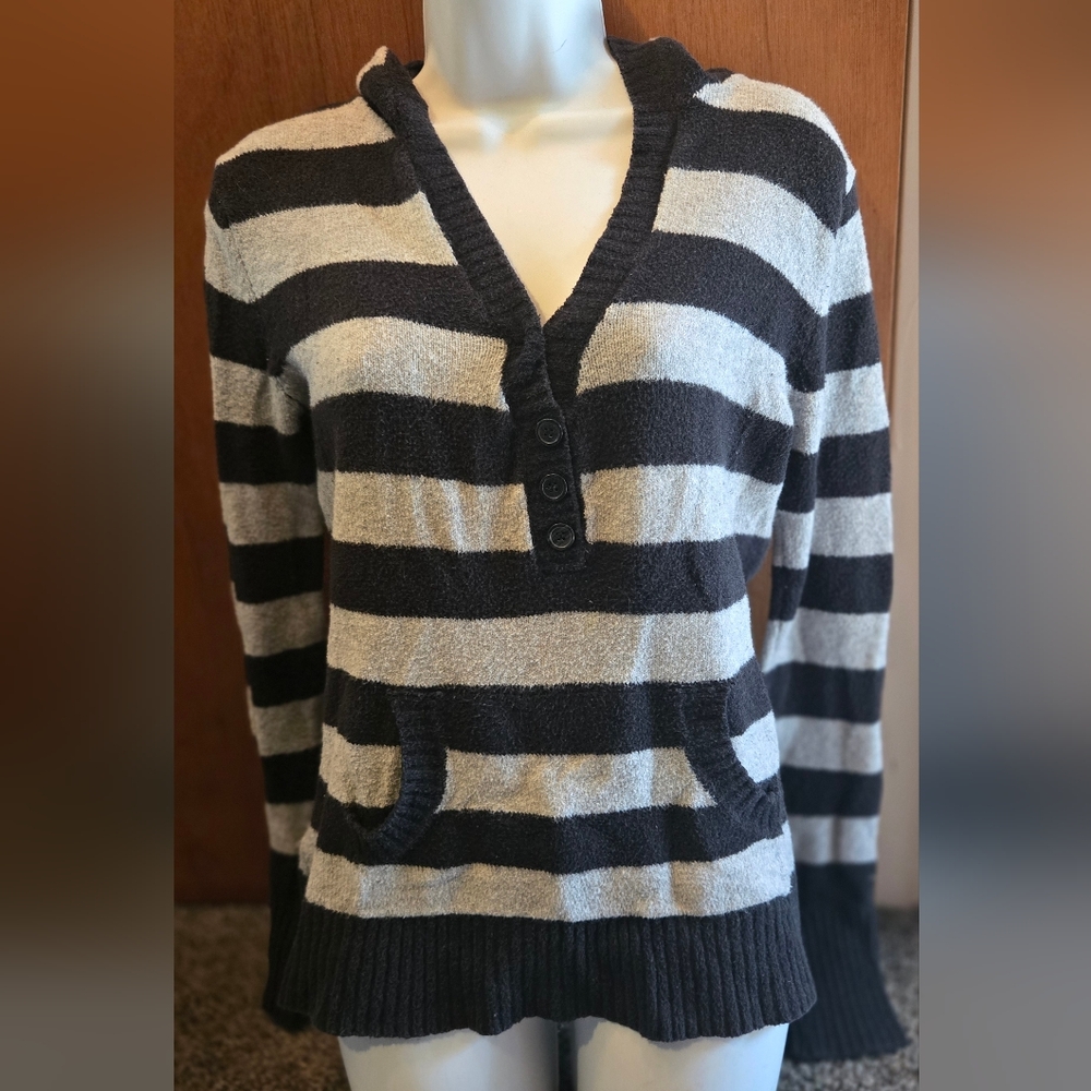 OP Black & Gray Striped Hoodie Sweater Jr's SzL